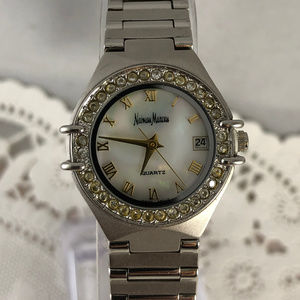 Neiman Marcus Round Roman Numerals Crystal Watch